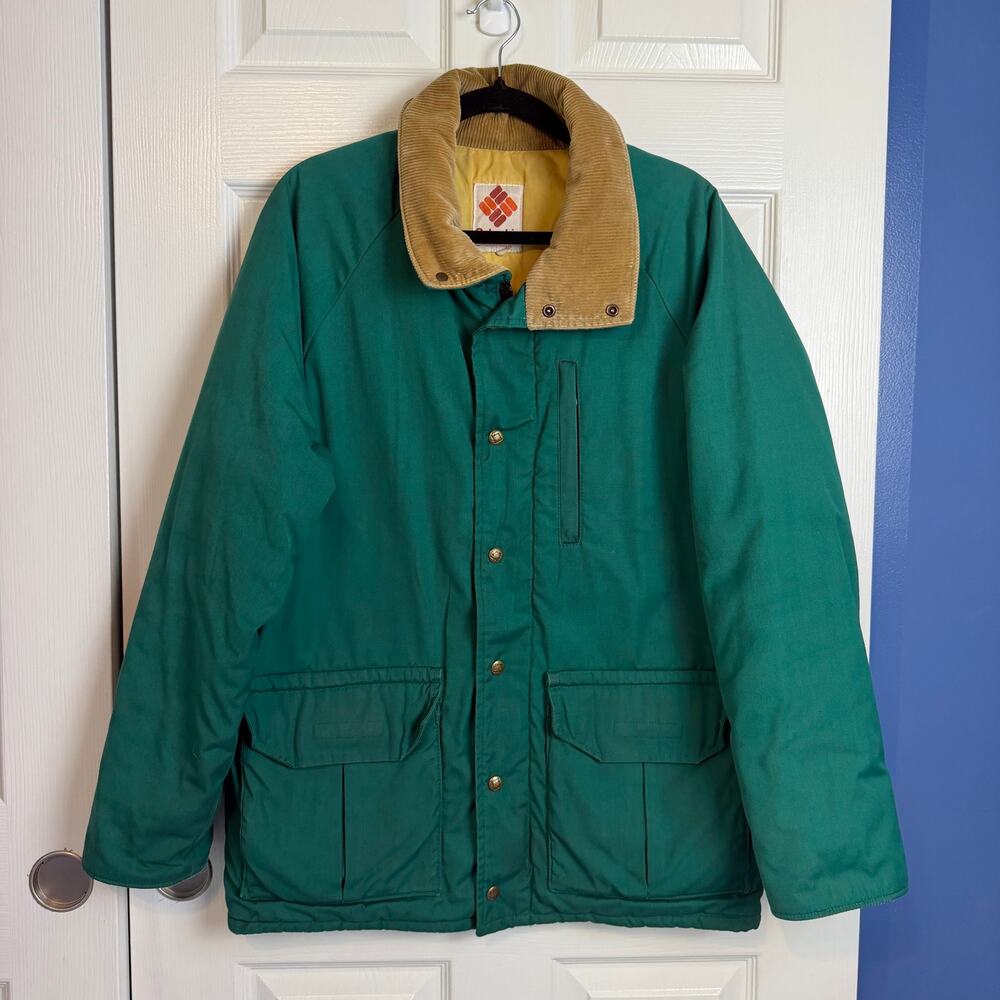 Vintage Columbia Men's M Green Thinsulate Insulated Barn Jacket Corduroy Collar